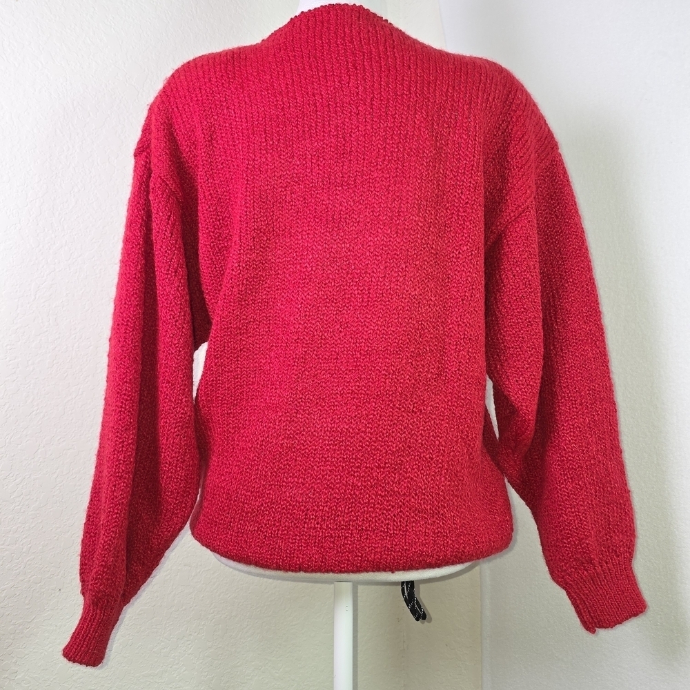 Vtg Albee Angora Blend Red Sweater w/ Velvet Appliqué & Sequins – Abstract 80s M - Picture 4 of 10